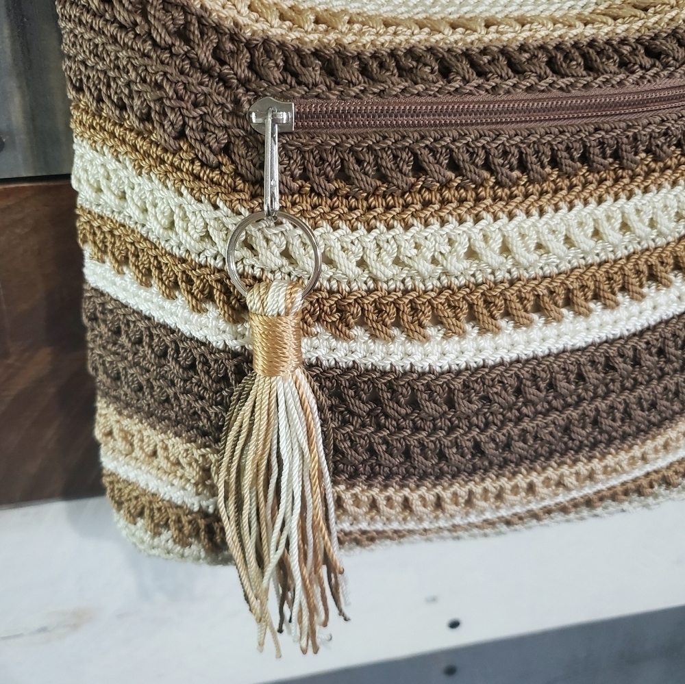 THE Sak Striped Brown Tan Cream Hobo Shoulder Bag Purse - Picture 5 of 14